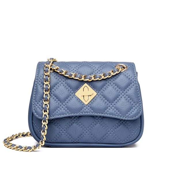 Väska i äkta läder för kvinnor Lyxigt märke Liten handväska för damer Hög kvalitet Naturlig nötkött Kvinnlig axel Crossbody-väskor Tote Sky Blue 20cm 7cm 15cm