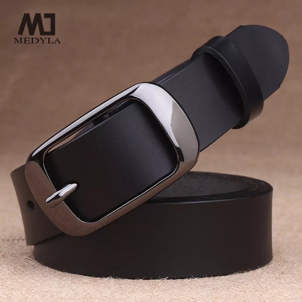 MEDYLA Dambälte Äkta läder Mode Retrobälten Högkvalitativt lyxmärke Dam Alloy Spänne Casual Jeansbälte L01 black 100cm