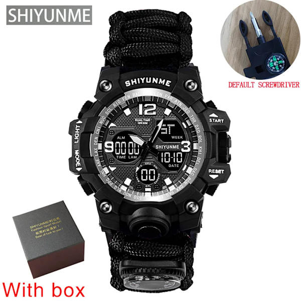 SHIYUNME G Style Militär Watch Män Vattentät LED Digital watch Utomhuscamping Kompass Termometer Quartz Armbandsur black with box A