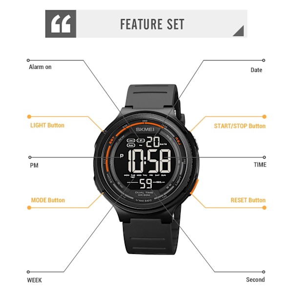 2021 ny watch Mode herrarmbandsur Toppmärke SKMEI Digitala klockor Chrono Count Down Clock Man Armbandsur för present black