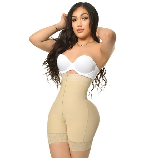 Fajas Colombianas Compression Shaper Öppen byst Magkontroll med dragkedja Kropp Skönhet Shapewear Waist trainer Post-kirurgisk användning Tan XS