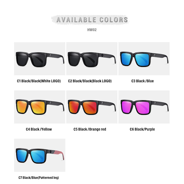 NYHET Högkvalitativt lyxigt Heat Wave-märke Polariserade solglasögon fyrkantiga Sammanfogade lins Dam män solglasögon UV400 HW02 C7 only glasses