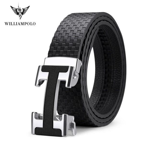 WILLIAMPOLO Herrbälte Herr Högkvalitativt Läderbälte Herr Herrband i äkta läder Lyxigt Automatiskt spänne Modejeans Silver(.2293) 110cm(.2293)