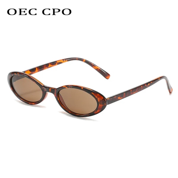OEC CPO Sexiga små ovala damsolglasögon Nytt mode leopardbrun heta solglasögon kvinnlig retro färgglad nyans glasögon C5White-Black As the picture