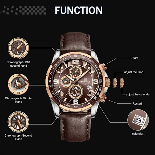 NAVIFORCE Luminous Hands Herrklockor Toppmärke Watch Vattentät Watch Herr Lyx Chronograph Quartz Herrklocka RGCEDBN-BOX