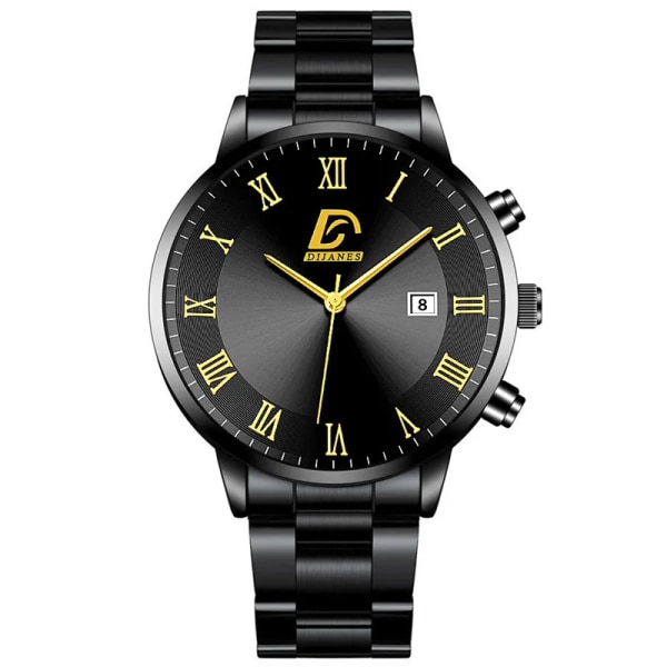 2022 Mode Herr Guld Klockor i rostfritt stål Lyx Minimalistisk Quartz Armbandsur Herr Business Casual Watch relogio masculino Steel Black Black