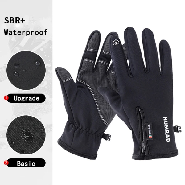 Pekskärm Halkfria vinterhandskar Unisex Vattentäta Vindtäta Varma Cykelhandskar Mode Dragkedja Sport Känsligt bekvämt Style2-Black M