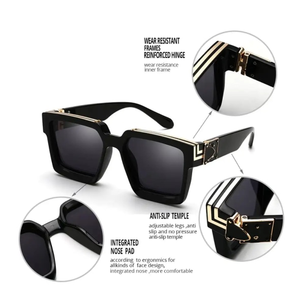 Nytt lyxvarumärke Designer fyrkantiga överdimensionerade solglasögon Herr Kvinnor 2022 Mode Tjocka Bågar Glasögon Herr UV400 Manlig Kändis C17 Matte Black As picture