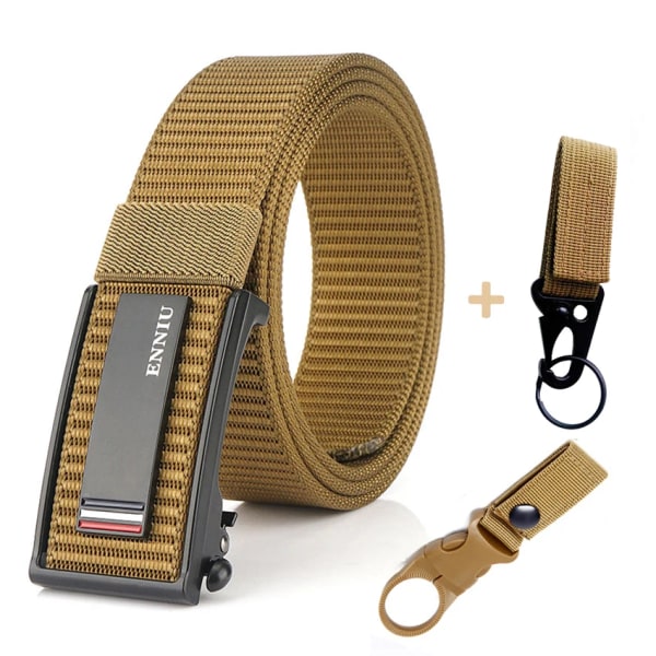 Nytt mode herrbälte Toppkvalitet Bekväma nylon för män Metall Automatiskt spänne Ung Canvas Taktisk designerbälte Brown Belt A Match 120cm Adjustable