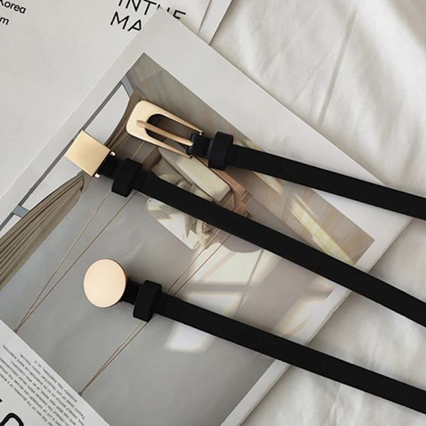 Dam jeansbälte Nytt guld Geometriskt metallspänne bälte Läderrem för kvinnor flicka Enkel tunn midja bältesklänning Tillbehör PU leather belt(.120) 100cm(.120)
