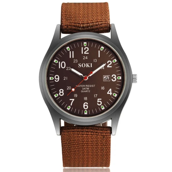 SOKI Herrklockor Luminous Hands Clock Luxury Military Sports Date Quartz Armbandsur Herr Casual Nylon Watch Masculino brown