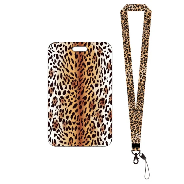 Mode print flickor visitkort student campus kort hängande hals väska Korthållare Lanyard ID-kort case Leopard card holder(.1458)