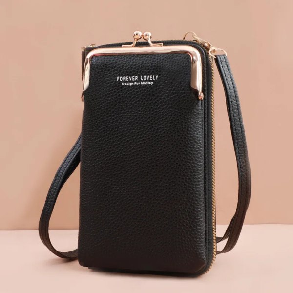 3 stilar kvinnor väskor mjuka läder plånböcker Pekskärm mobiltelefon handväska Crossbody axelrem handväska för dam Black 2
