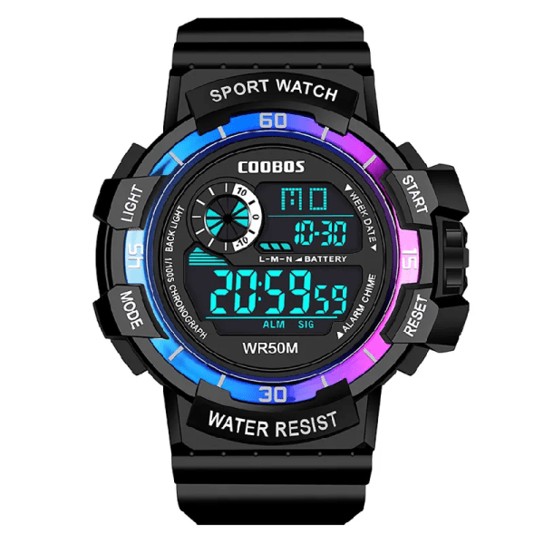 Nyaste sportklockor för män Lyxmärke Vattentät Lysande Militär Armbandsur Man Multifunktion Färgrik Digital klocka 1003 gold
