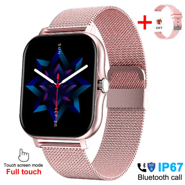 Smart Watch Herr Dam Fitness Bluetooth Call Connected Klockor Vattentät Man Smartwatch För Android IOS Reloje Inteligente Mesh Pink