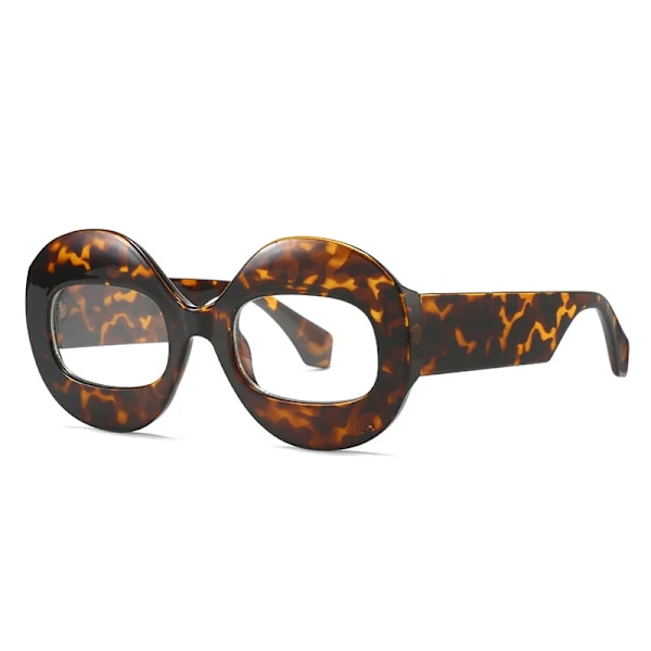 SO&EI Mode Rund Kontrast Färg Dam Solglasögon Retro Oval Klar Gradient Lens Shades UV400 Män Trendiga Punk Solglasögon Leopard clear As the picture