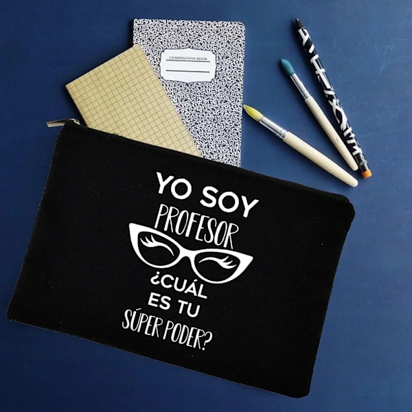 Yo Soy Profesor Cual Es Tu Superpoder Spanska sminkväskor Lärare Canvas Penna Förvaringspåse Resetoalettartiklar Organizer Presenter W01320-TBBK-D