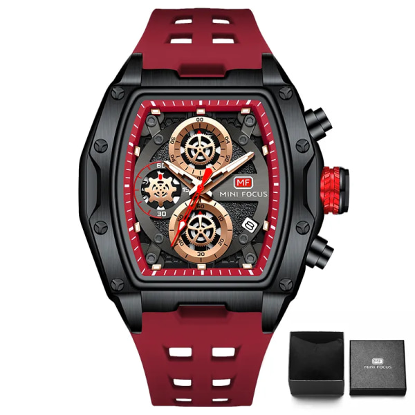 MINI FOCUS Herrklockor Lyx Sport Watch För Herr Vattentät Med Lysande Visar Kronograf Armbandsur Silikonarmband MF0473G04B