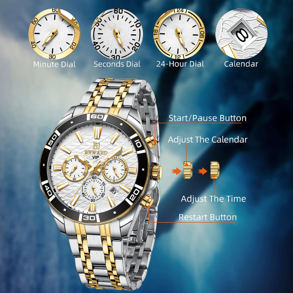 Ny belöning watch Vattentät sportarmbandsur för män Rostfritt stål Business Quartz klockor Klockgåva till fars födelsedag RD81134M-B No Box