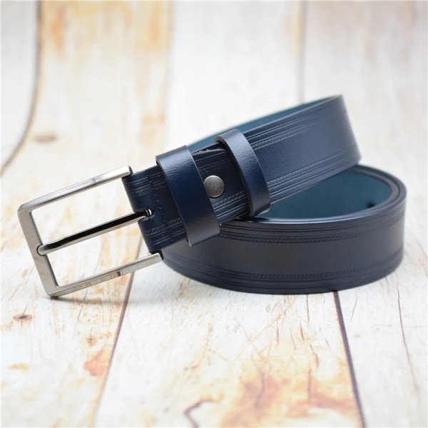 Herrbälte i legeringspänne Spänne i äkta läder för män Svart/kaffe/blått/grönt/rött/lila 3,8 cm brett byxbälte för jeans Green 105CM