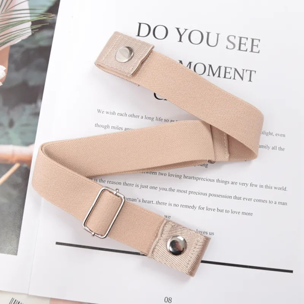Spännefritt elastiskt osynligt bälte för kvinnor Plus Size Hög kvalitet utan spänne Jeans Enkelt bälte män Inget krångel Designbälte Beige 60-95cm