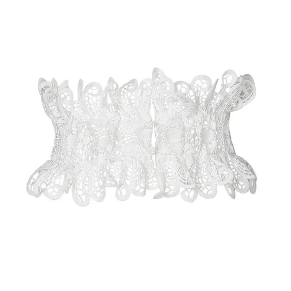Korsett Bred spets slimmade kroppsbälten för kvinnor Elastisk hög midjerem Stretchformande gördel ihålig Sexigt bälte för klänning Style 2-White One Size