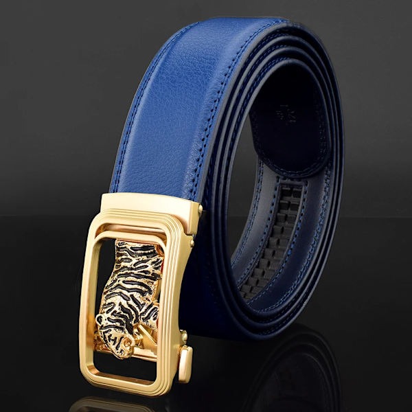 Lyxmärke tiger automatiskt spänne man vitt bälte äkta läder modedesigner Casual Hög kvalitet ceinture homme Blue gold(.192) 105CM(.192)