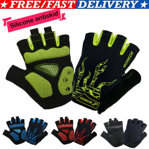 Nya antisladd cykelhandskar Unisex Herr Kvinnor Utomhus MTB Cykel Tvättbar Halvfinger Handskar Korta Finger Sporthandskar Fluorescent yellow M