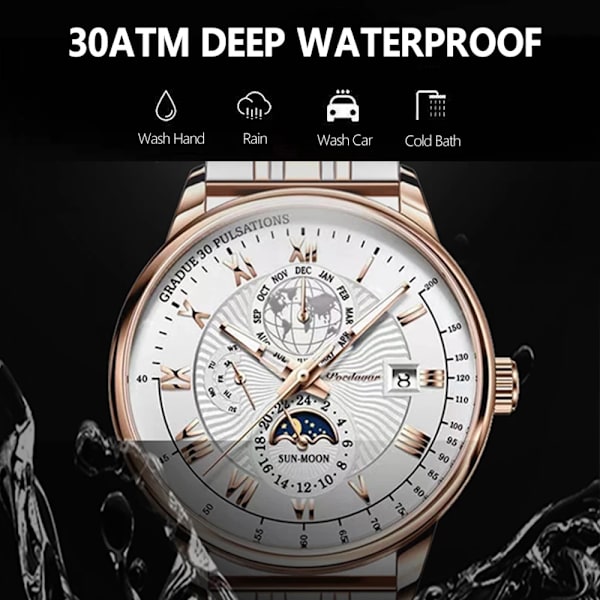 Herrsportklockor för män Business rostfritt stål kvartsarmbandsur Man Lyxmärke Man Luminous Clock Klockor Reloj Hombre Silver Black