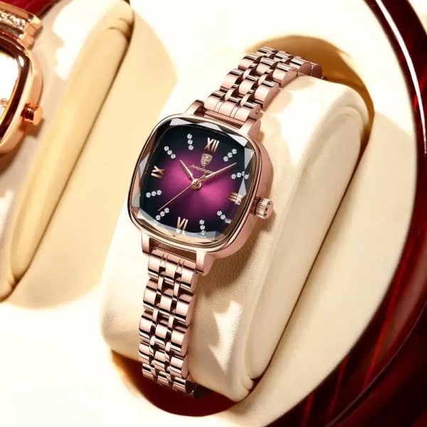 POEDAGAR Högkvalitativ lyxklocka för kvinnor i rostfritt stål watch vattentät kvarts damarmbandsur Klänning Elegant kvinnoklockor Rose Gold Purple