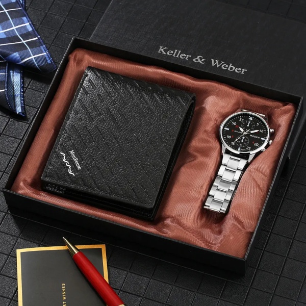 Casual watch och plånbok Set Top Brand Luxury Business Quartz Armbandsur Herr Originalpresenter till pojkvän Regalos Para Hombre Watch-Wallet 01