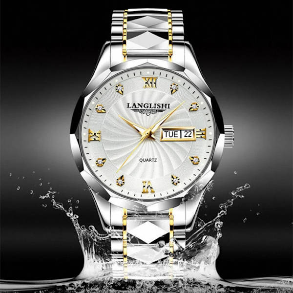 Gratis släpp watch Herr Quartz Herrklockor Topp Lyx Watch Man Guld Rostfritt stål Relogio Masculino Vattentät golden white