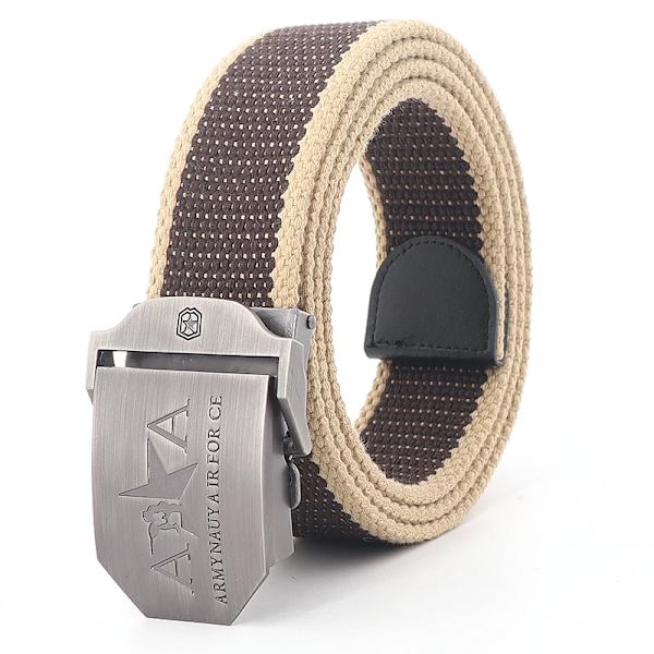 Män och kvinnor Militär canvas bälte metall automatiskt spänne utomhus militär träning taktiskt bälte polis unisex jakt jeans gördel Coffee rice edge 120cm