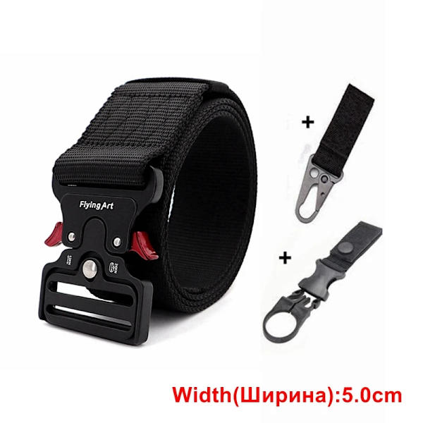 125-145CM taktiskt armébälte Militärträning Battle Nylon midjebälte Överlevnadstillbehör Krok Automatiska metallspännen för män 5.0cm B belt 2 hook 125cm