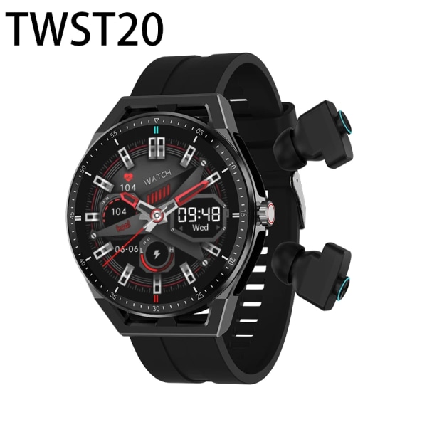 TWS Wireless BT Headset Smart Watch Dam Herr 1,4 tum Blue Tooth Call Fitness Musik Sport Smartwatches 2 i 1 för Android iOS TWST20