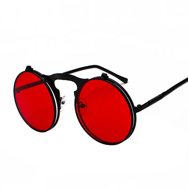 Solglasögon för män och kvinnor UV-skydd Anti-bländning Mode Retro Steampunk Runda metallsolglasögon BlackRed Black