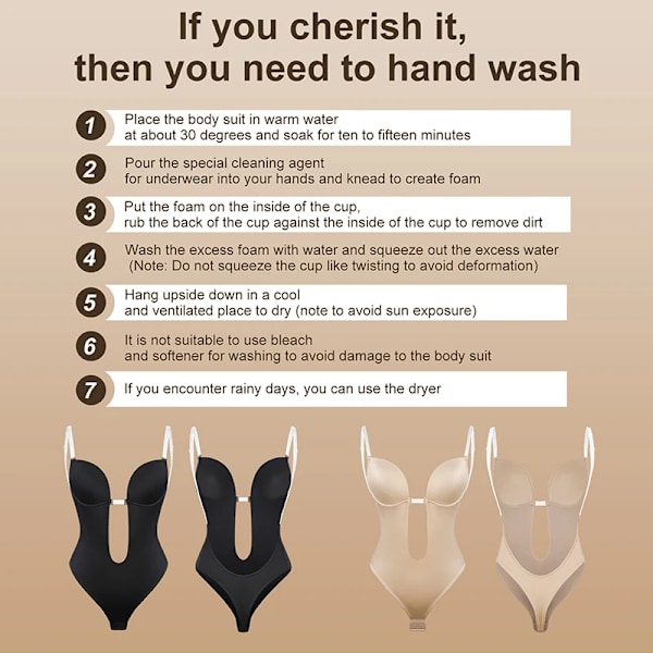 AfruliA Damklänning Rygglösa Bodysuits Shapewear Vadderad BH Helkroppsformare Sömlösa underkläder Stringtrosa Djup V-ringad Slipshorts charming brown S (32)