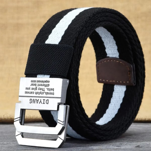 Vår och höst Ungdom Dubbelring Spänne Färgmatchning Justerbar längd Jeans Canvas Dam- och Herrbälte Type 3 130cm