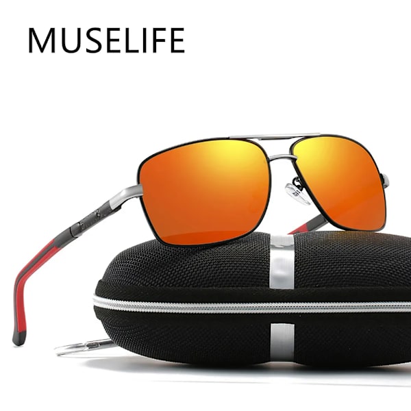 MUSELIFE Polarized Dam Solglasögon Herr Gradient Lins Runda Solglasögon Fyrkantiga Lyxmärke Oculos Lunette De Soleil Femme 4-Red-Gold-Tea As Picture