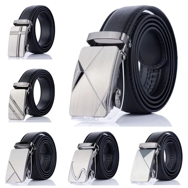 Ny stil 120 cm herrbälte med automatiskt spänne Lyxigt Casual Fashion Business Högkvalitativa midjeband i konstläder Grind Silver1-120cm 120cm