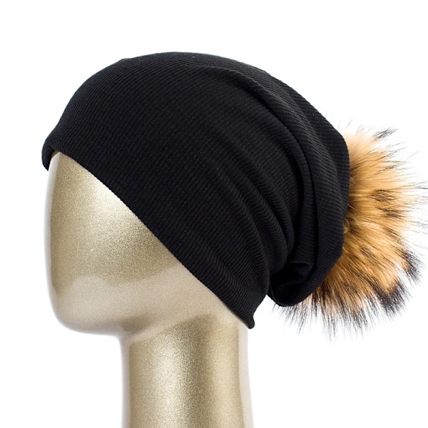 Geebro Damernas Vintermössa Stickad Ribbad Mössa Med Pompom Hatt Enfärgad Slapp Mössa Skullies Chapeu Feminino Dq423M Black A