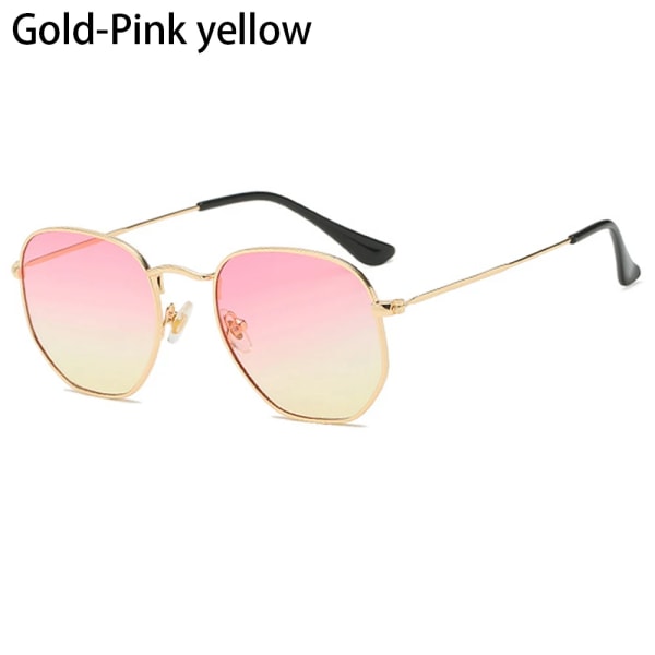 NYA Hexagon Solglasögon Dam Märkesdesigner Små fyrkantiga solglasögon Män Metallbåge Körning Fiskeglasögon UV400 Strandglasögon Gold-Pink yellow