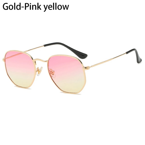 Små fyrkantiga solglasögon Hexagon solglasögon Dam Märke Designer Män Metallbåge Körning Fiskeglasögon UV400 Coola strandglasögon Gold-Pink yellow