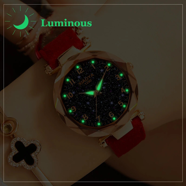 Lyx Starry Sky Watch For Women Mode Dam Quartz Armbandsur Rött Läder Vattentät Klocka relogio feminino zegarek damski Red