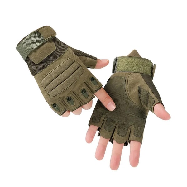 Män Sommar Utomhussport Halvfingerkamp Andningsvante Specialstyrkor Skyddsdyna Fitness Halkfri ridhandske N4 ArmyGreen XL