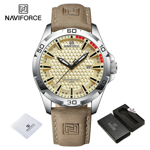 NAVIFORCE Herr Casual Militär Quartz Watch för män Läder Vattentät klocka Relogio Masculino NF8023 SYLBN-BOX