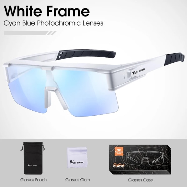 WEST BIKING Myopic Polarized Square Solglasögon Män Photochromic Cykling Passform över glasögon Köra Fiske Glasögon Cykelglasögon White x Cyan Blue