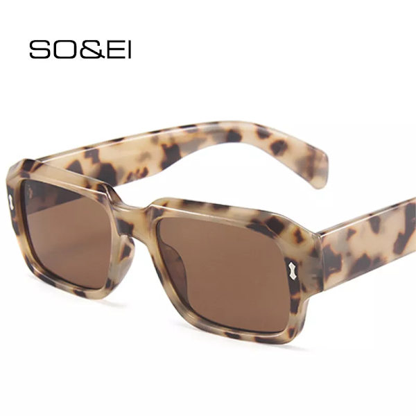 SO&EI Mode Polygon Fyrkantiga Solglasögon Dam Retro Nitar Dekoration Jelly Färg Nyanser UV400 Män Trendiga Gradient Solglasögon Leopard grey As the picture