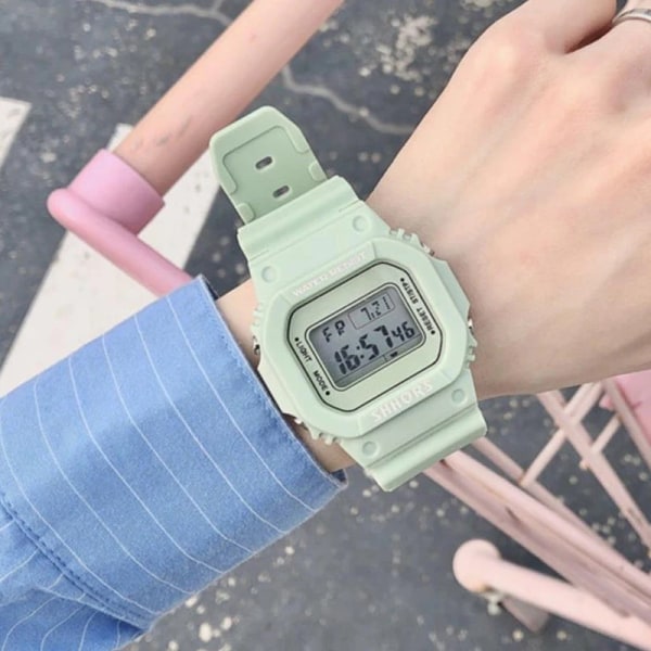 Mode Transparent Digital Luminous Watch Square Kvinnor Klockor Sport Elektronisk Armbandsur Watch Mujer Clock Green