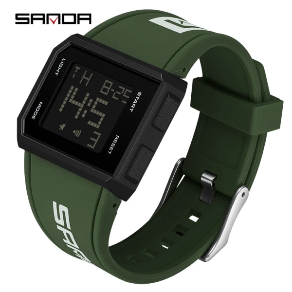 SANDA Märke Watch Mode Casual för män Sport LED Digital armbandsur Vattentät Militärklocka Relogio Masculino green